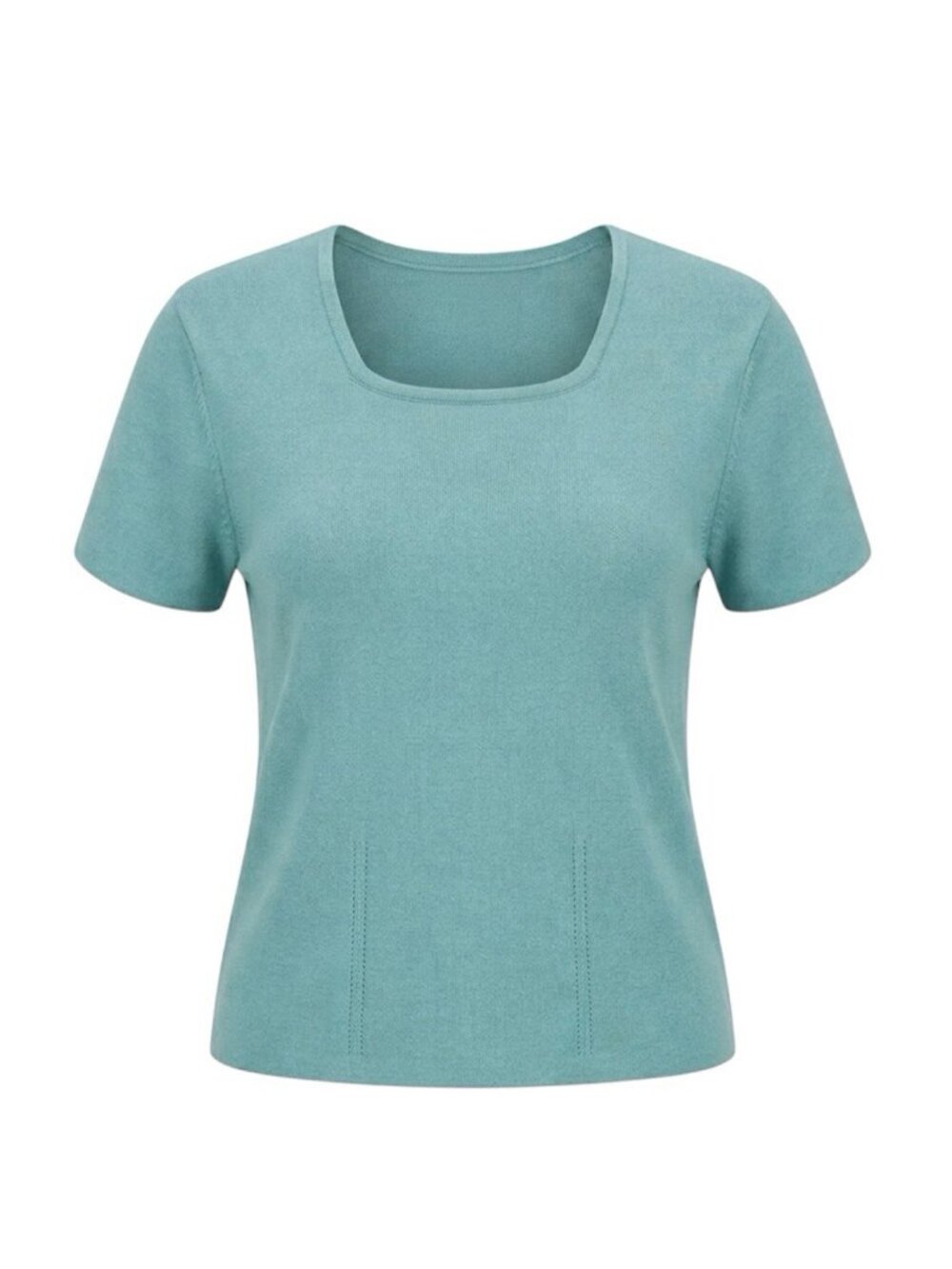 Dressbarn XL Blue Square Neck Short Sleeve Ribbed Fine Knit Top